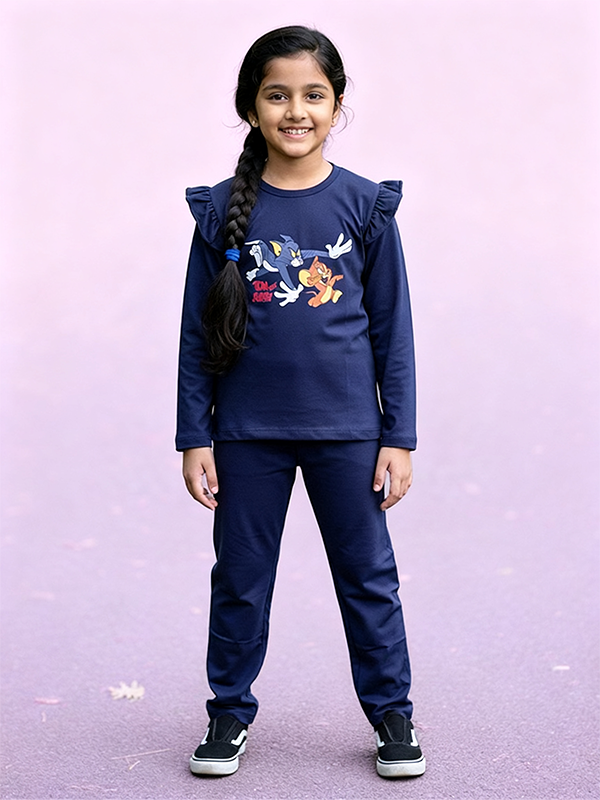 Girls long sleeve  top-bottom set - Navy